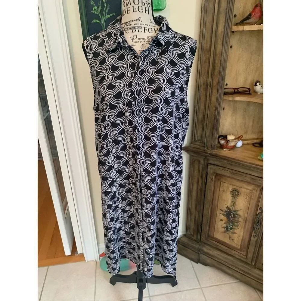 Spense Black & White Button Up Geometric Tunic